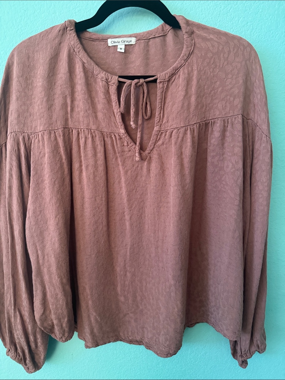 Olivia Rae Mauve Tie-Neck Peasant Blouse - Women's